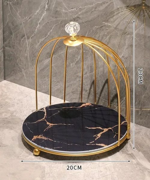 Présentoir à gâteau cage dorée plateau noir