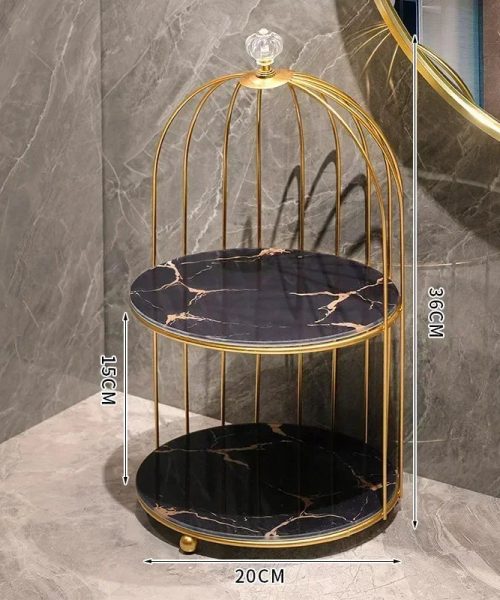 Présentoir à gâteau cage dorée plateau noir double