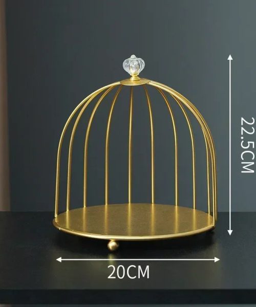 Présentoir à gâteau cage dorée plateau or