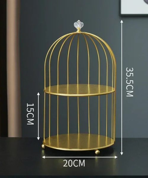 Présentoir à gâteau cage dorée plateau or double